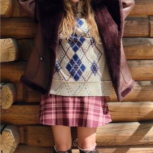 Free People Pink Plaid Skort XS